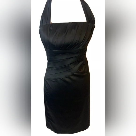 WHBM  Women's Black Silky Halter Dress-Pleated Bodice Sz 2-LITTLE BLACK … - Picture 1 of 4